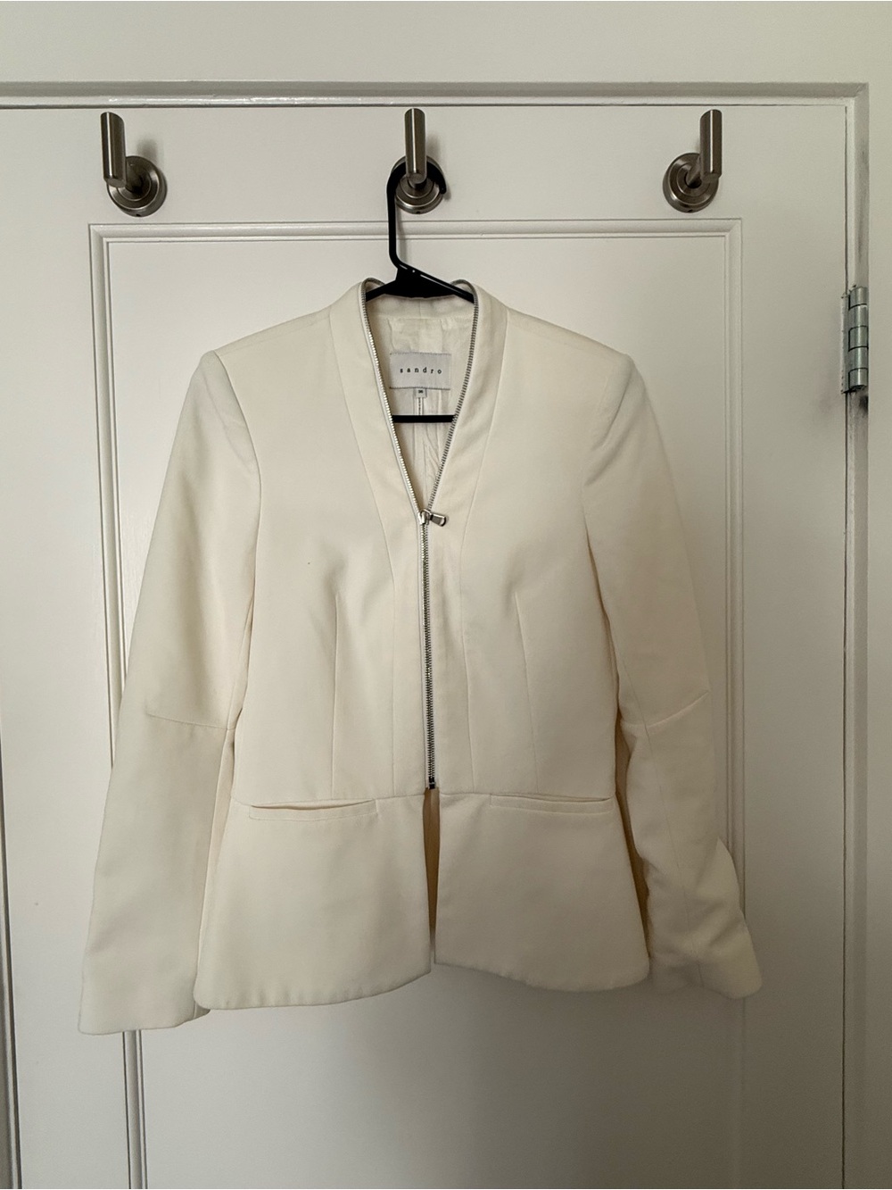 Sandro Off-White Zip-Front Blazer